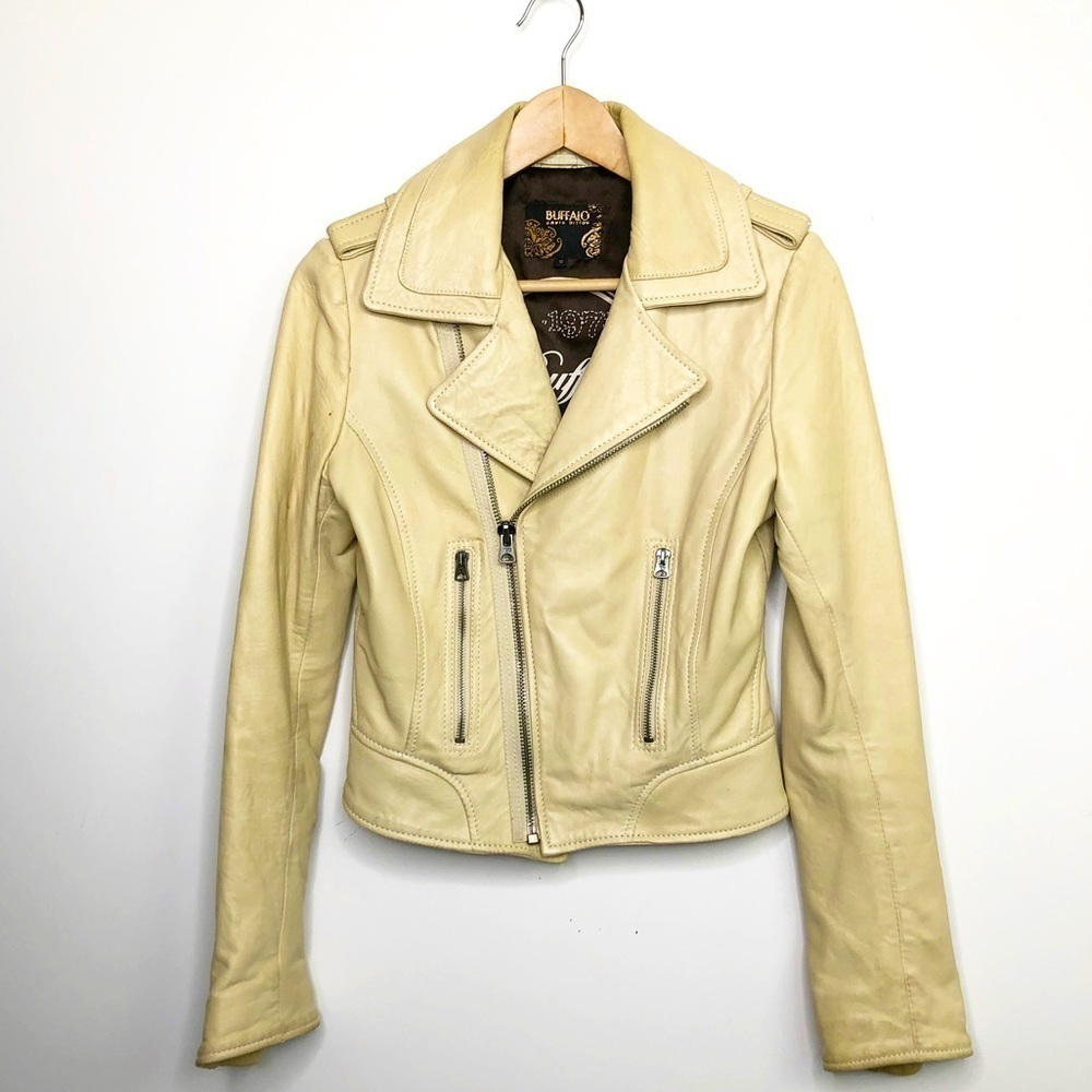 BUFFALO David Bitton tan leather Moto jacket